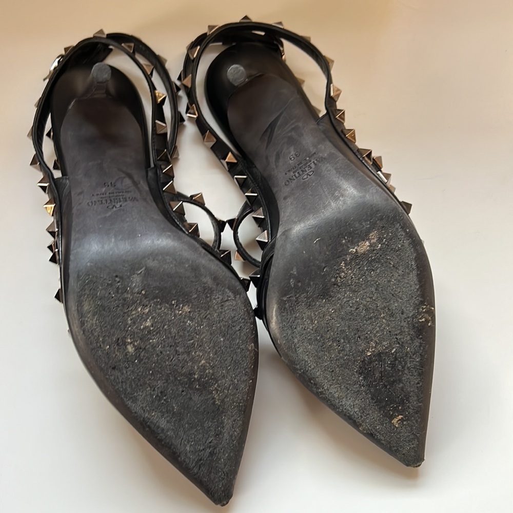 Valentino Garavani Black Leather Rock Stud Shoes 39 - Picture 10 of 11